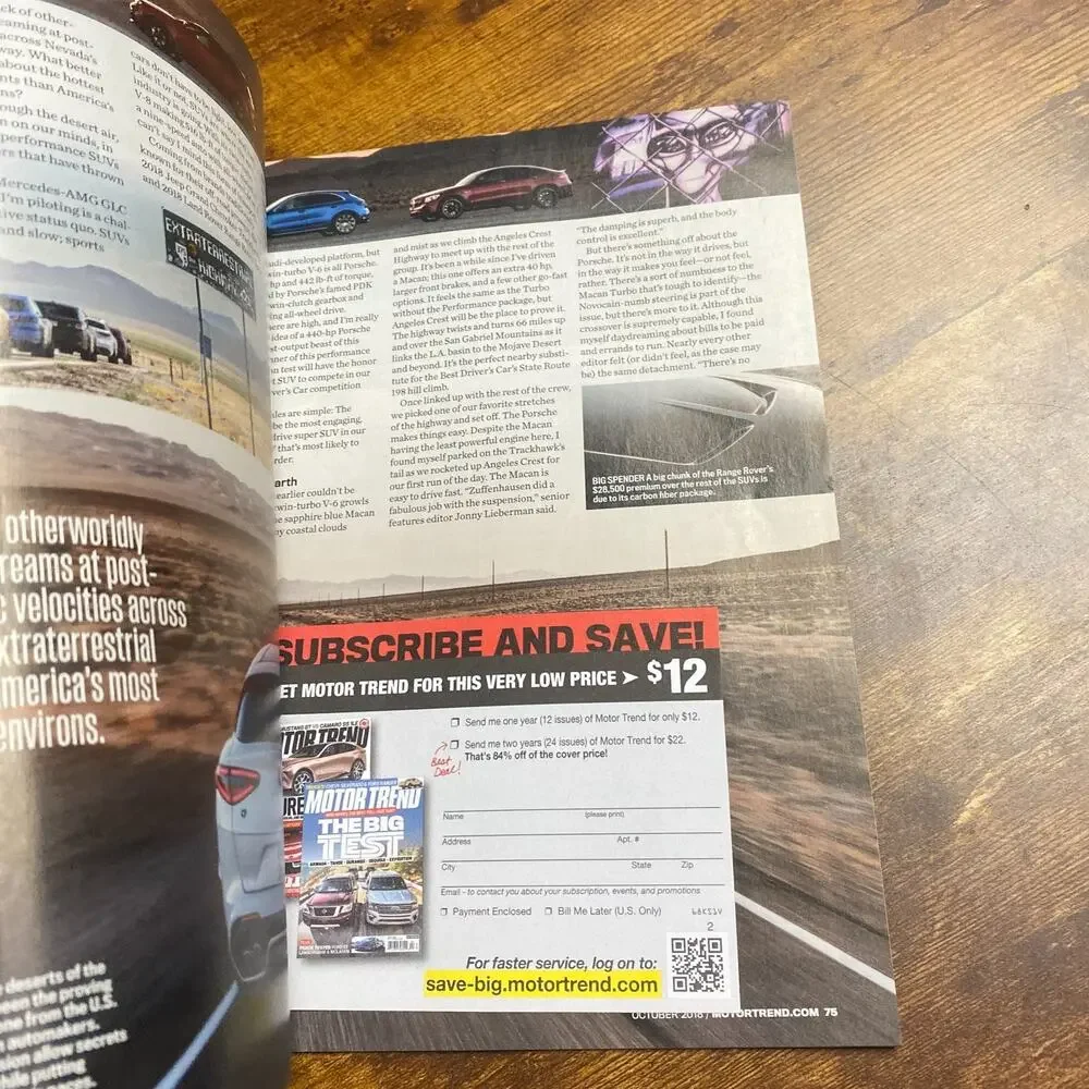 Motor Trend Magazine October 2018 - Cut off part of Cover Page